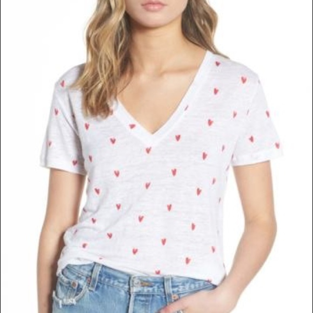 Rails Cara Heart Linen V-neck Tee Shirt XS